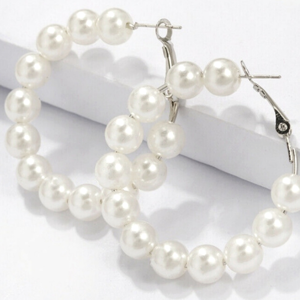 NWOT Small Hoop Simulated Pearl Earrings